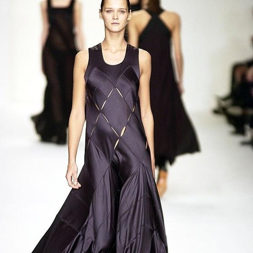 Calvin Klein Collection 2002 Vintage Silk Patchwork Cut-Out Gown Burgundy 12